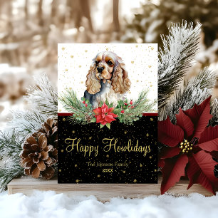 Watercolor-Cocker-Spaniel-Hund Frohe Howlidays Feiertagskarte