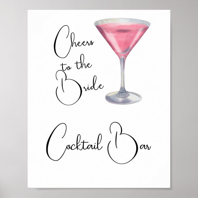Watercolor Cocktail bar Bridal shower  Poster (Vorne)