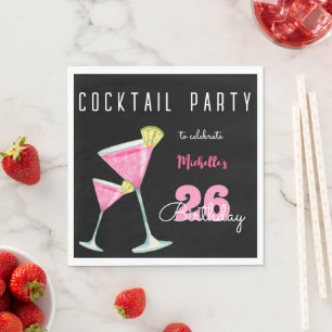 Watercolor Cocktail Geburtstagsparty schwarz Serviette