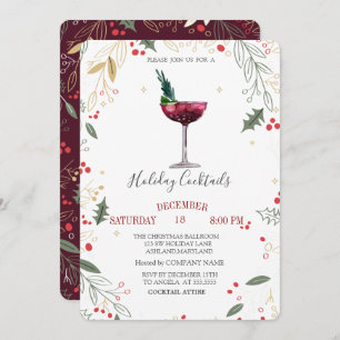 Watercolor Cocktail Holly Company Weihnachten Einladung