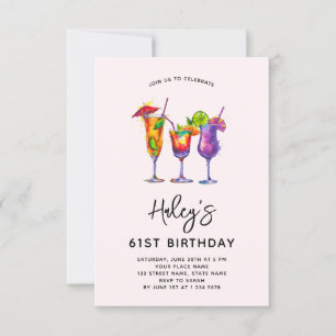Watercolor Cocktails 61. Geburtstagsfeier Einladung