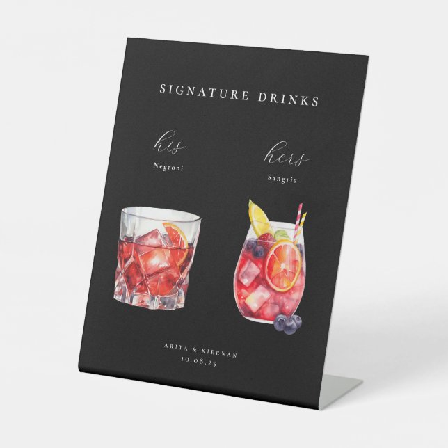 Watercolor Cocktails Wedding Signature Drinks Sockelschild (Vorderseite)
