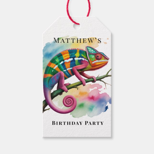 Watercolor Colorful Chameleon Birthday Party Geschenkanhänger (Vorderseite)