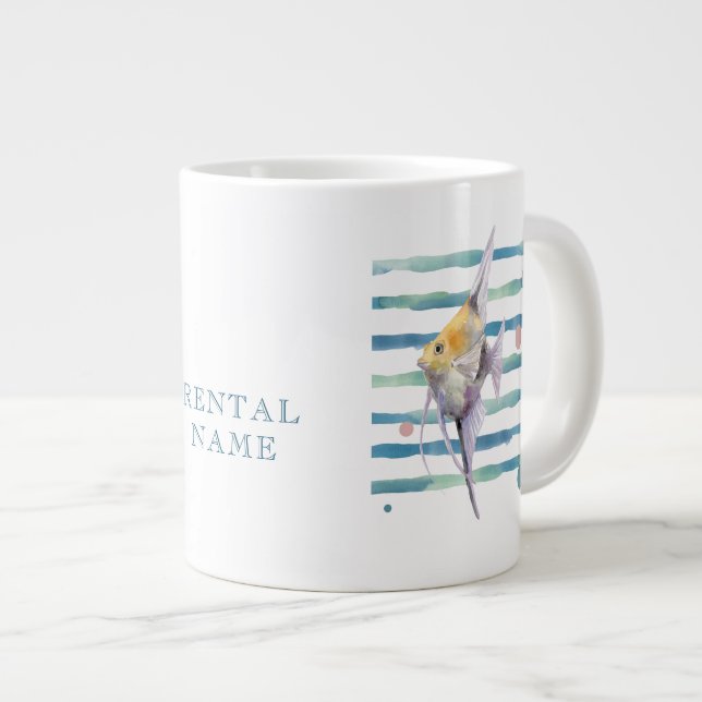 WATERCOLOR COLORFUL TROPICAL FISH VACATION RENTAL  Jumbo-Tasse (Vorderseite Rechts)