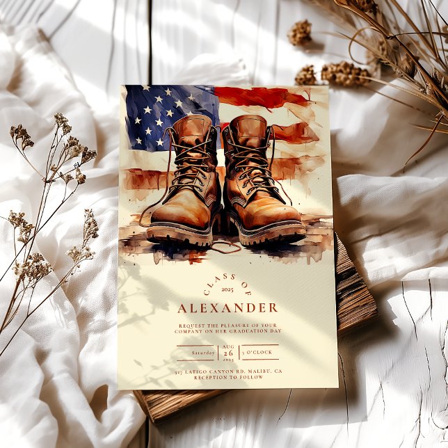 Watercolor Combat Boots Patriotic Military Graduat Einladung (Von Creator hochgeladen)