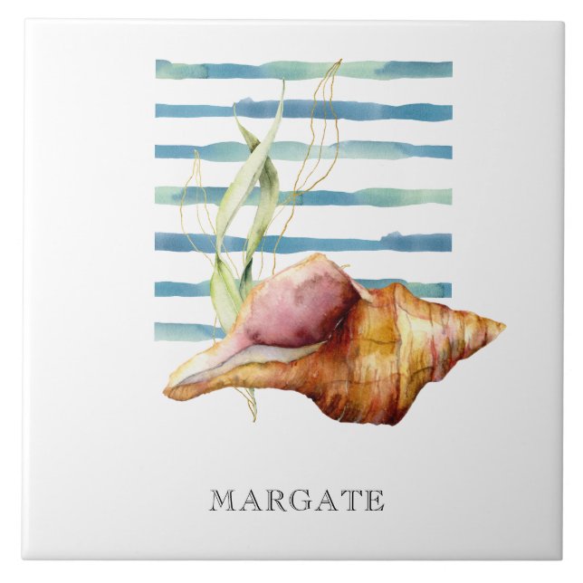 Watercolor CONCH MUSCHEL Coastal Beach MARGATE Fliese (Vorderseite)