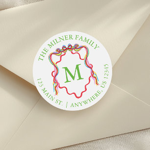 Watercolor Confetti Christmas Bow Monogram Wappen Runder Aufkleber