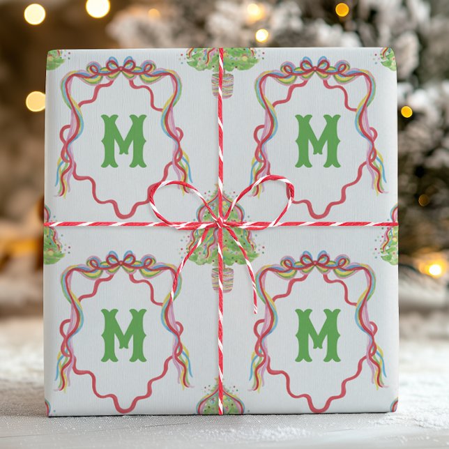 Watercolor Confetti Christmas Trees Monogram Wappe Geschenkpapier (Von Creator hochgeladen)