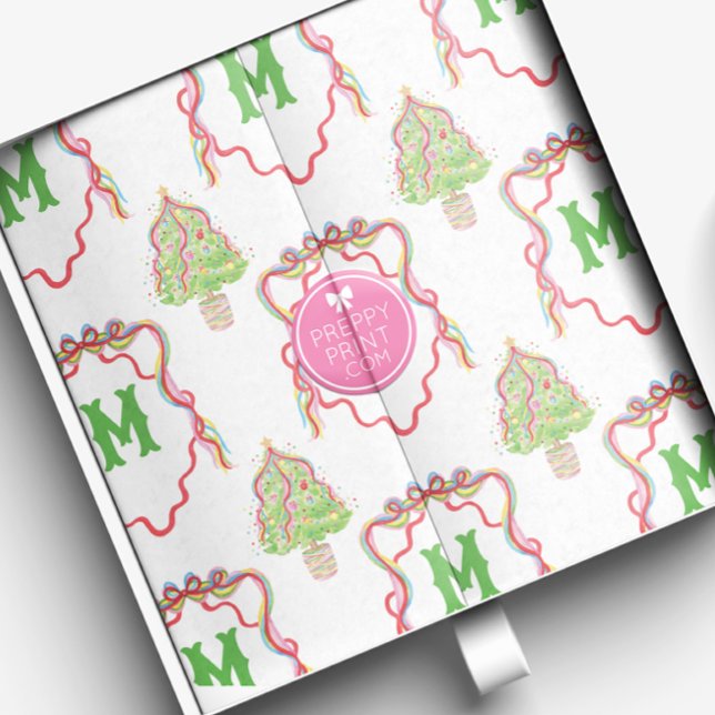 Watercolor Confetti Christmas Trees Monogram Wappe Seidenpapier (Von Creator hochgeladen)