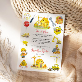 Watercolor Construction 2nd Birthday Dankeskarte