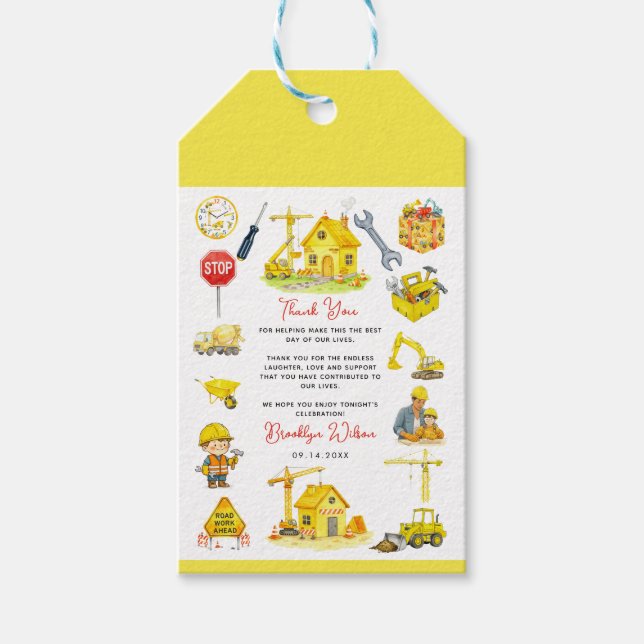 Watercolor Construction 2nd Birthday  Geschenkanhänger (Vorderseite)