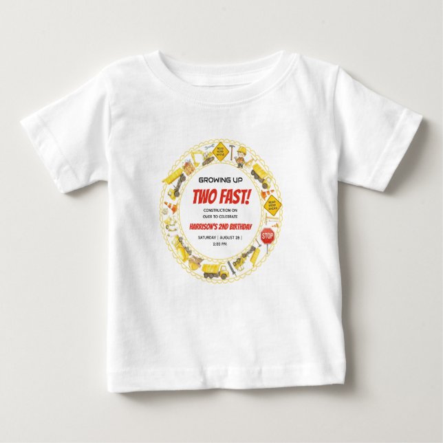 Watercolor Construction 2nd Birthday Party  Baby T-shirt (Vorderseite)