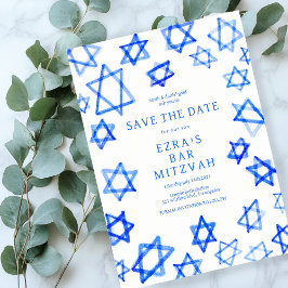 Watercolor Cool Blue Star von David Bar Bat Mitzva Save The Date