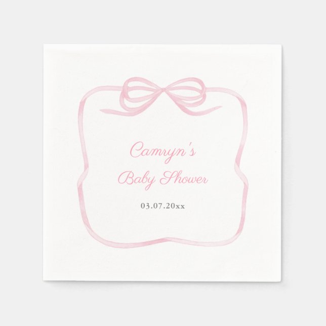 Watercolor Coquette Bow Baby Girl Shower Party Serviette (Vorderseite)