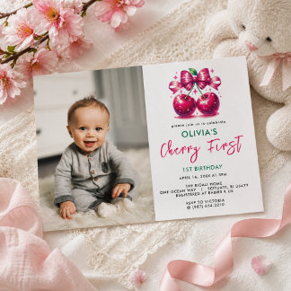 Watercolor Coquette Kirsche 1. Geburtstag Einladung