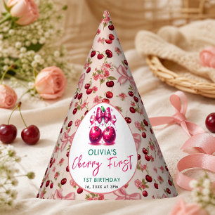 Watercolor Coquette Kirsche 1. Geburtstag Partyhütchen
