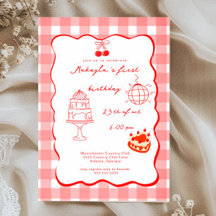 Watercolor Coquette Kirsche Erster 1. Geburtstag  Einladung