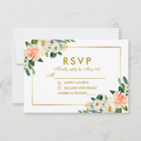Watercolor Coral Floral Gold Wedding RSVP