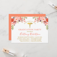 Watercolor Coral Floral Medical Graduation Party
