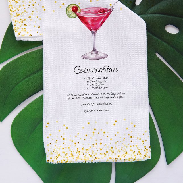 Watercolor Cosmopolitan Custom Cocktail Recipe Geschirrtuch (Von Creator hochgeladen)