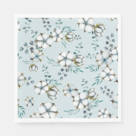 Watercolor Cotton Flowers and Eucalyptus Serviette