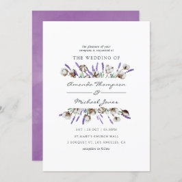 Watercolor Cotton Lavender Country Wedding Einladung