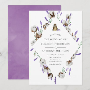 Watercolor Cotton Lavender Country Wedding Einladung