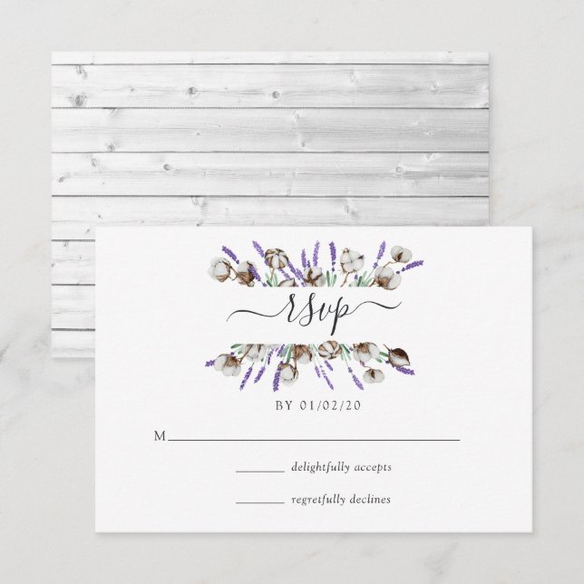 Watercolor Cotton Lavender Country Wedding RSVP Ca (Vorne/Hinten)