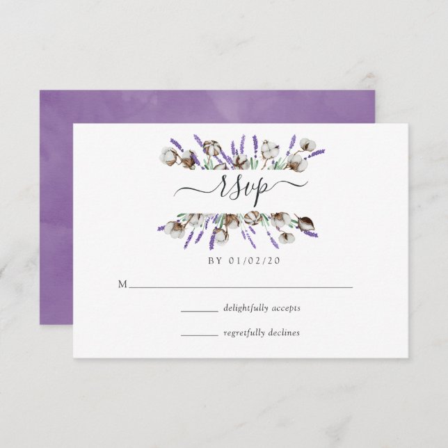 Watercolor Cotton Lavender Country Wedding UAWG Ca RSVP Karte (Vorne/Hinten)