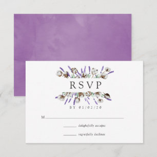 Watercolor Cotton Lavender Country Wedding UAWG Ca RSVP Karte