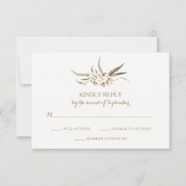 Watercolor Cotton Wreath Feather Wedding RSVP Card