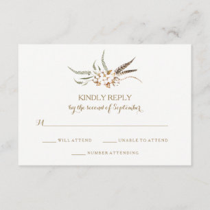 Watercolor Cotton Wreath Feather Wedding RSVP Card Karte