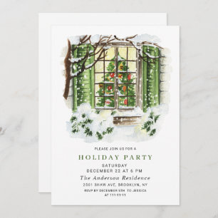Watercolor Country Holiday House Weihnachten Party Einladung