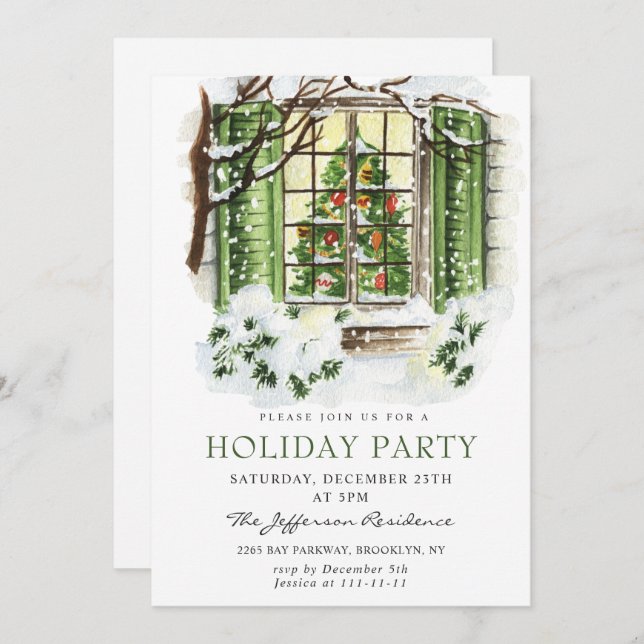 Watercolor Country Holiday House Weihnachten Party Einladung (Vorne/Hinten)