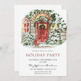 Watercolor Country Holiday House Weihnachten Party Einladung