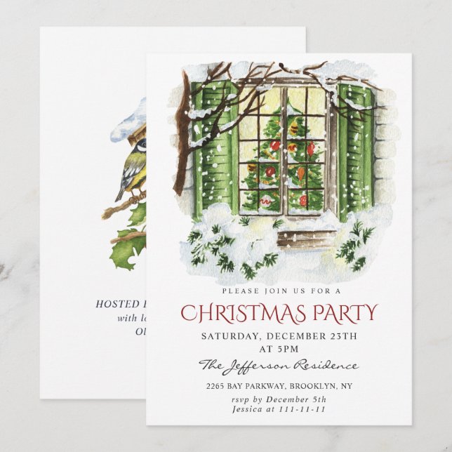 Watercolor Country Holiday House Weihnachten Party Einladung (Vorne/Hinten)