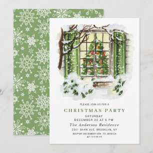 Watercolor Country Holiday House Weihnachten Party Einladung