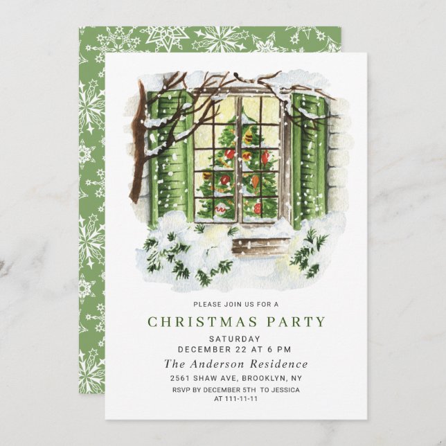 Watercolor Country Holiday House Weihnachten Party Einladung (Vorne/Hinten)