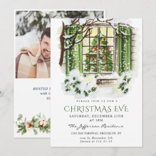 Watercolor Country Holiday House Weihnachten Party Einladung