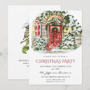 Watercolor Country Holiday House Weihnachten Party Einladung