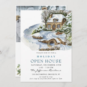 Watercolor Country Holiday Weihnachts-Open House Einladung