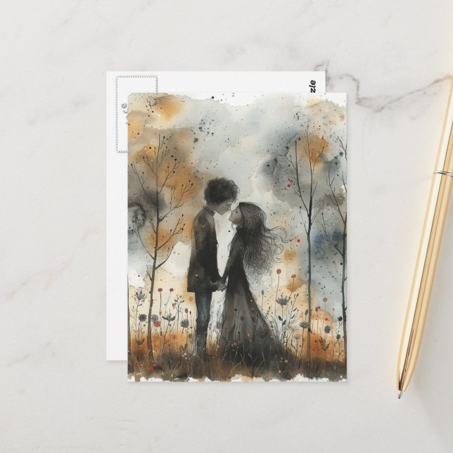 Watercolor Couple in Love Postkarte (Vorderseite/Rückseite Beispiel)