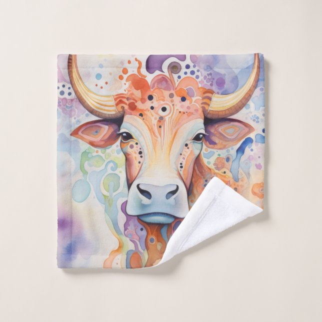 Watercolor Cow Bubbly Soft Badhandtuch Set (Waschlappen)