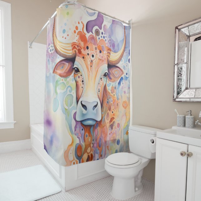 Watercolor Cow Bubbly Soft Duschvorhang (Beispiel)