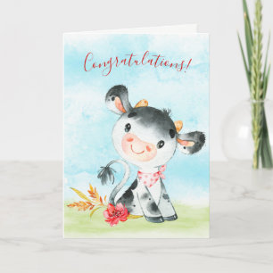 Watercolor Cow Farm Karte