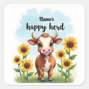 Watercolor Cow Sticker Pack - [Name]'s Happy Herd