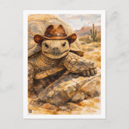Watercolor Cowboy Turtle in the desert Postkarte