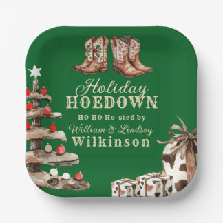 Watercolor-Cowboystiefel-Holiday-Hoedown-Weihnacht Pappteller