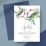 Watercolor Crab Boil 60. Geburtstag Einladung<br><div class="desc">Do Tell A Belle's Küstenkrebse kochen 60. Geburtstag Einladung rahmen Ihre Veranstaltung Details mit einem Top-Boarder von blauen Aquarellkrebsen in verschiedenen Schattierungen. Ein passendes Blau schmückt die Rückseite Ihrer Einladung. Eine schicke und dennoch moderne Wahl für Ihre Geburtstagsfeier oder Ihr Party am Strand. Wörter können in 50., 70., 80., Cheers...</div>