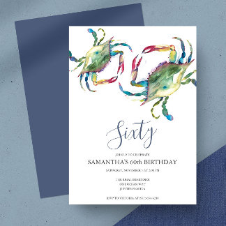 Watercolor Crab Boil 60. Geburtstag Einladung